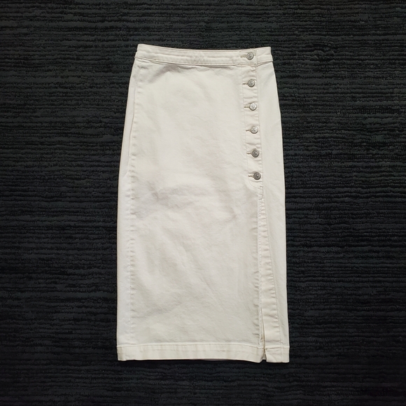 Free People Size 0 Ivory/White Jasmine Midi Button Front Denim Pencil Skirt - Picture 1 of 8